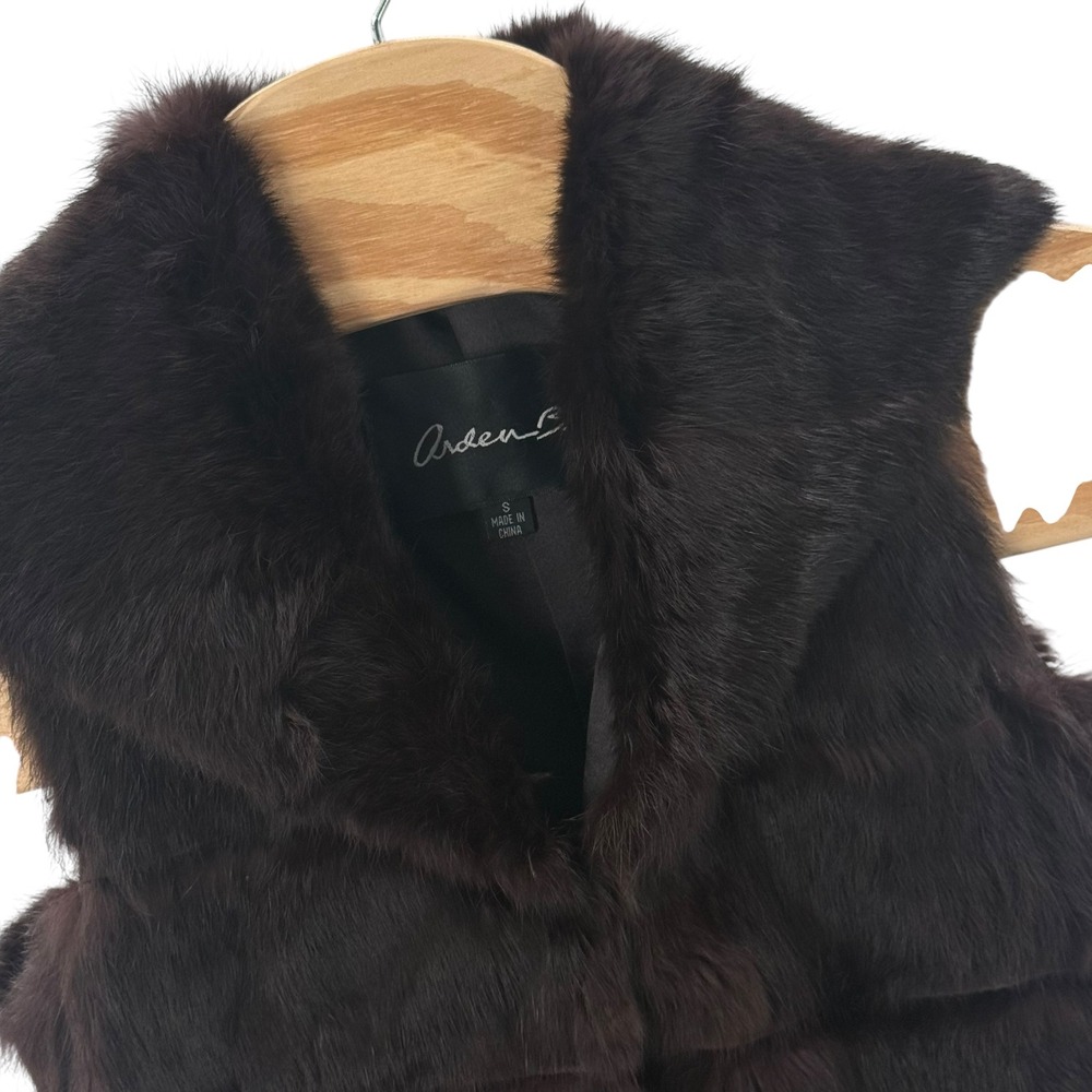 Arden B. Rabbit Fur Vest Sleeveless Brown Shawl Collar S‎ Luxury Soft Retro Boho